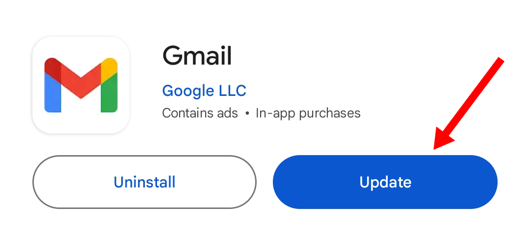 Update button for Gmail in the Play Store.