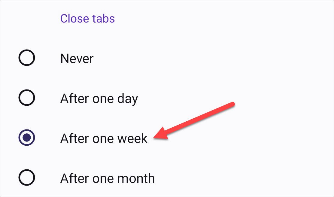 Selecting a time length to automatically close tabs.