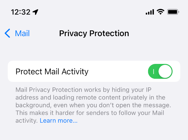 Toggle on Protect Mail Activity on iPad or iPad