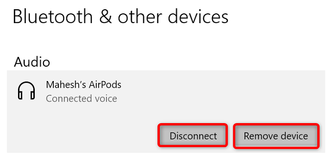 Отключение или снятие сопряжения AirPods на ноутбуке с ОС Windows.