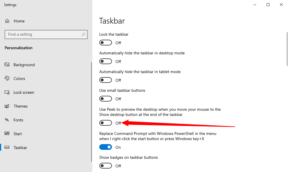 Use peak option on Windows 10 taskbar. 