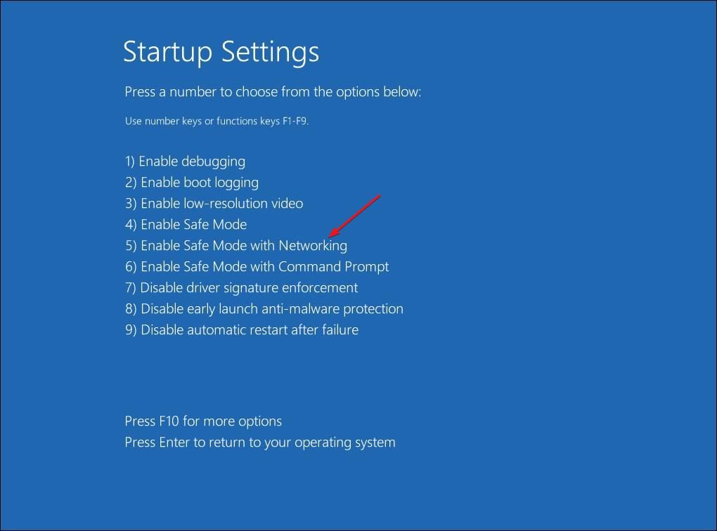 Windows Recovery Menu Startup App Settings Enable Safe Mode With Networking Screen