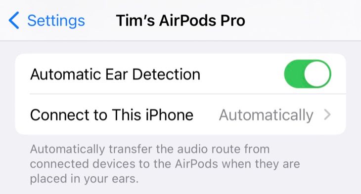 Включить автоматическое обнаружение ушей на AirPods