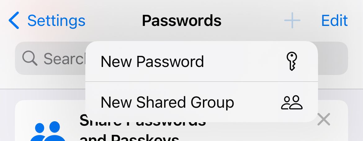 Создание новой общей группы для совместного использования паролей в iOS 17