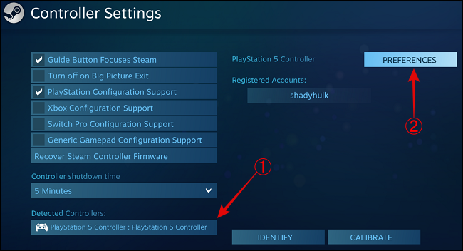 Выберите контроллер PS5 и нажмите кнопку "Параметры"