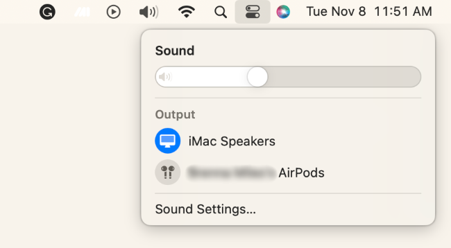 Sound options inside Control Center on Mac